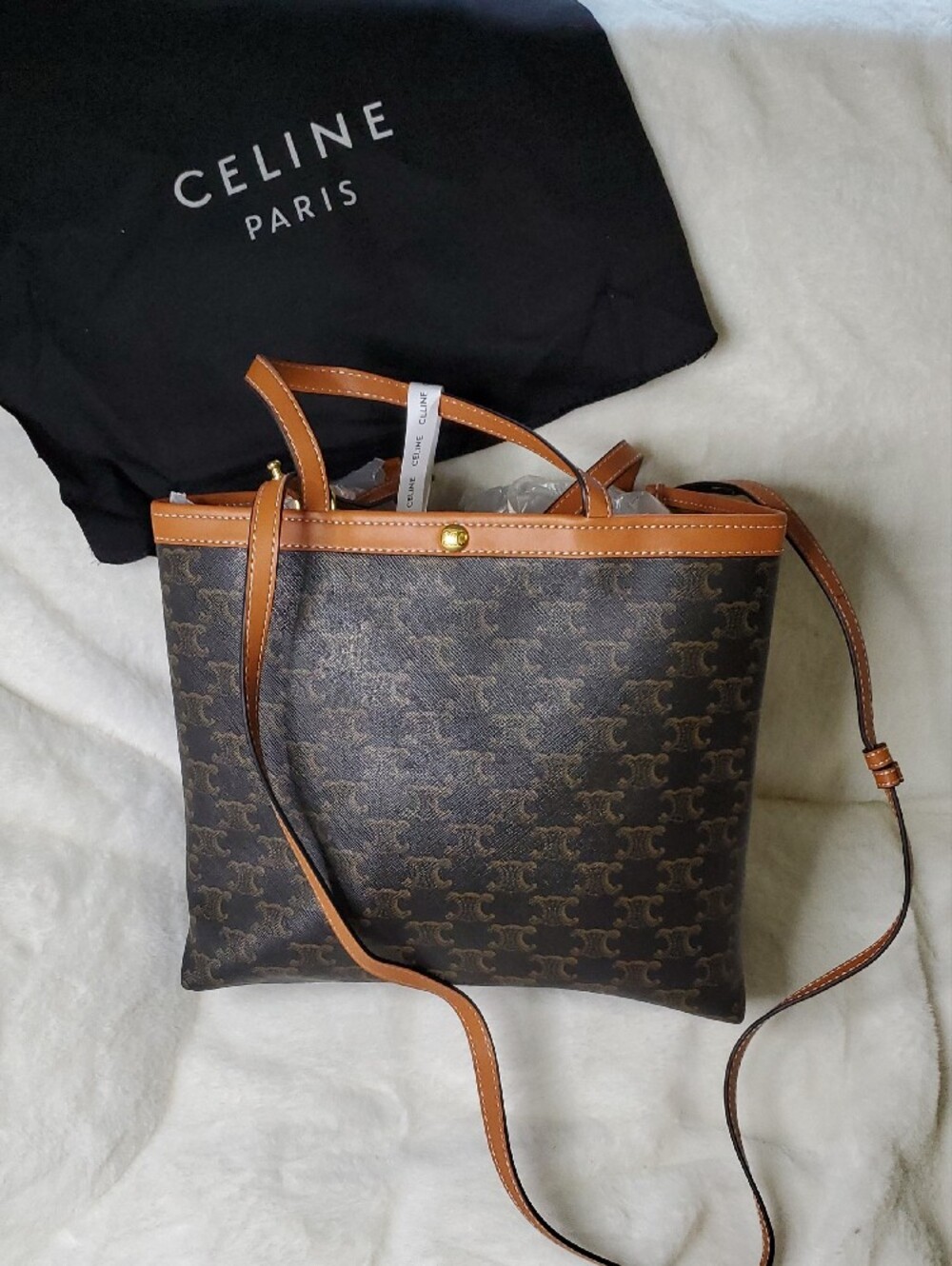 Celine Brown Canvas Monogram Tote with Tan Trim - Picture 3 of 11